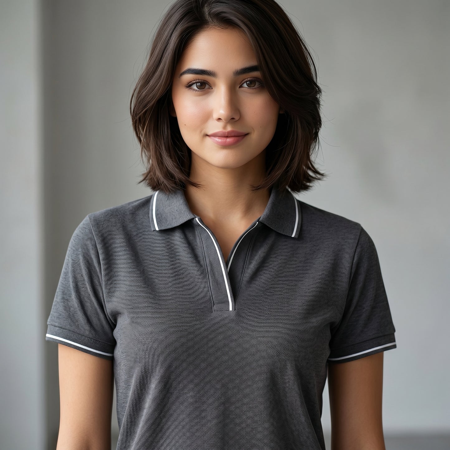 ShortTall® – Premium Women's Polo T-Shirt | Charcoal Grey with White Tip