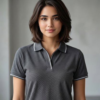 ShortTall® – Premium Women's Polo T-Shirt | Charcoal Grey with White Tip