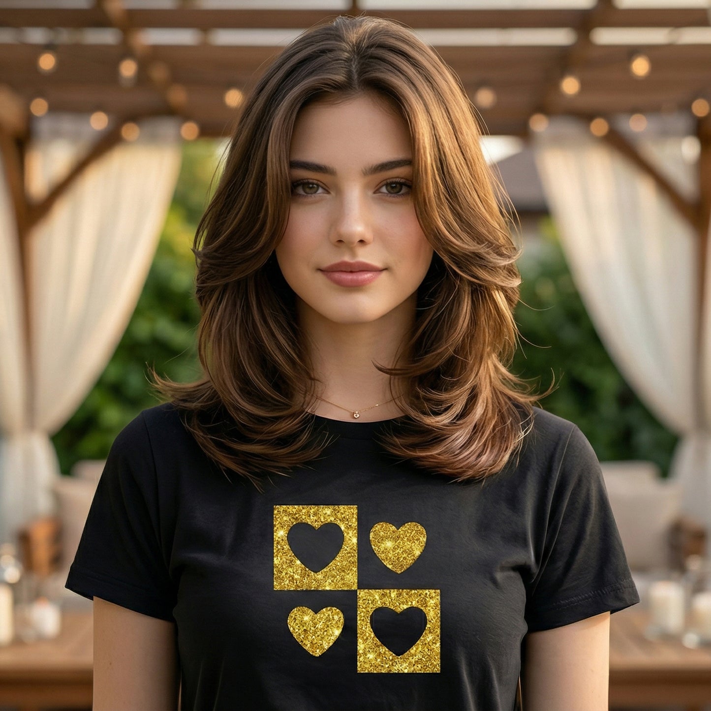 ShortTall® – Premium Women’s T-Shirt | “Golden Quad Hearts” Sparkle Edition