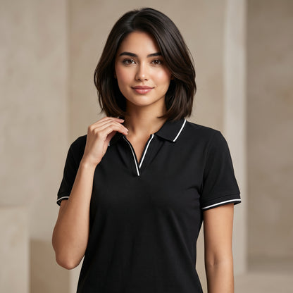 ShortTall® – Premium Women's Polo T-Shirt | Black with White Tip