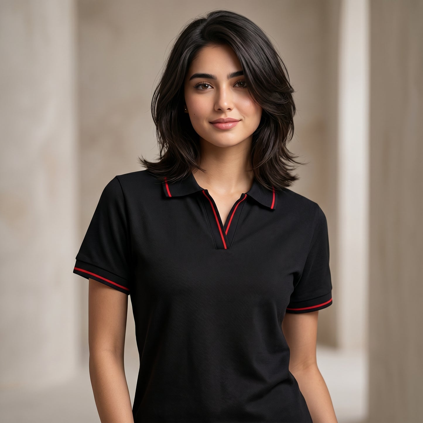 ShortTall® – Premium Women's Polo T-Shirt | Black with Red Tip