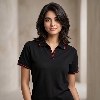 ShortTall® – Premium Women's Polo T-Shirt | Black with Red Tip