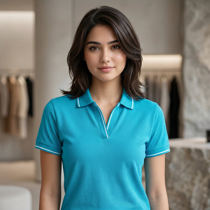 ShortTall® – Premium Women's Polo T-Shirt | Torquoise Blue with White Tip