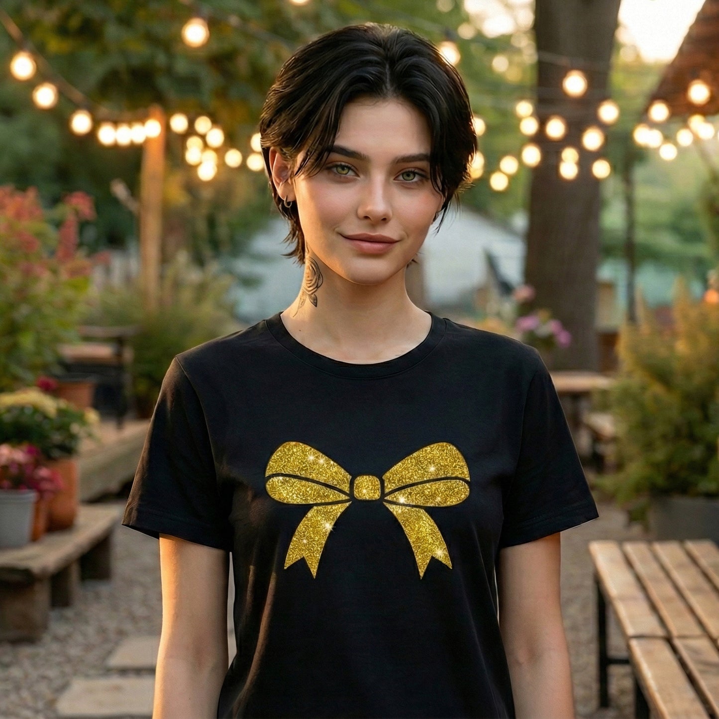 ShortTall® – Premium Women’s T-Shirt | “Golden Bow” Sparkle Edition