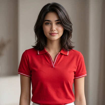 ShortTall® – Premium Women's Polo T-Shirt | Red with White Tip