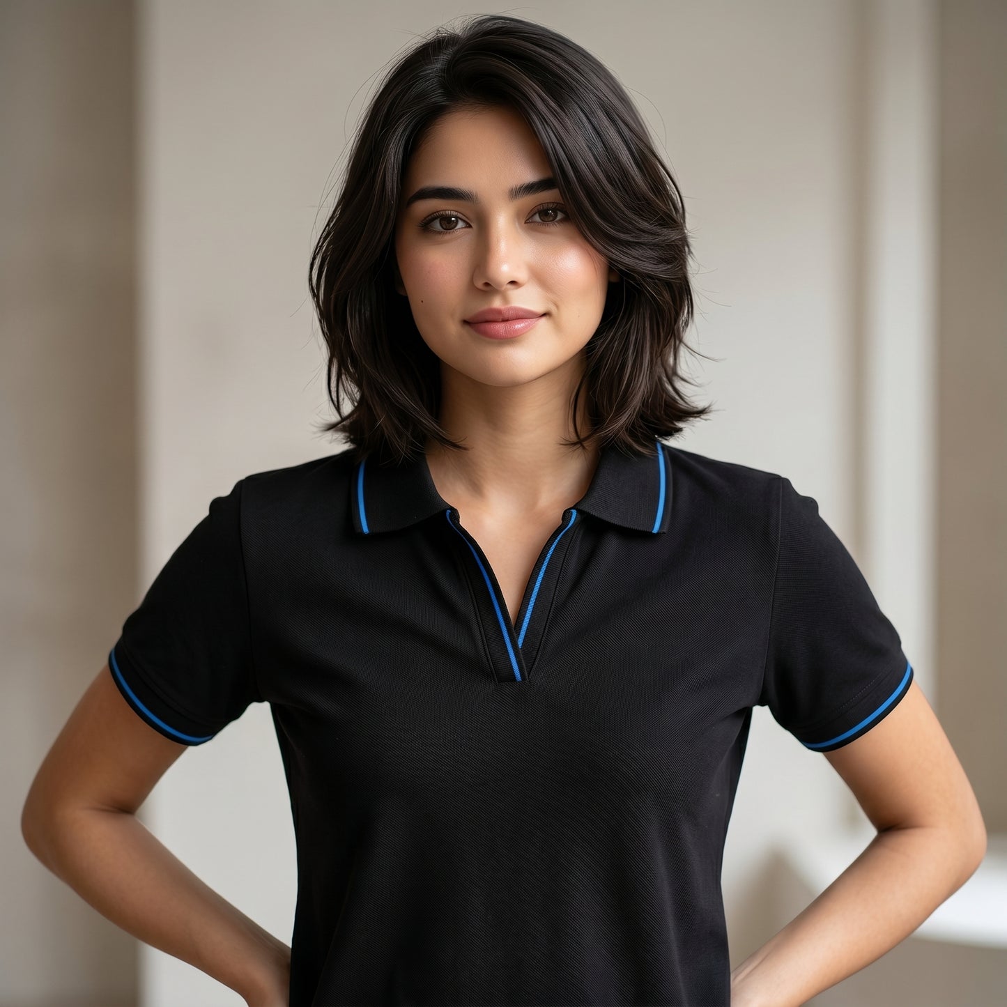 ShortTall® – Premium Women's Polo T-Shirt | Black with Blue Tip