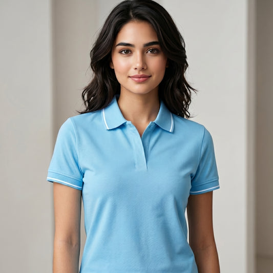 ShortTall® – Premium Women's Polo T-Shirt | Electric Blue with White Tip