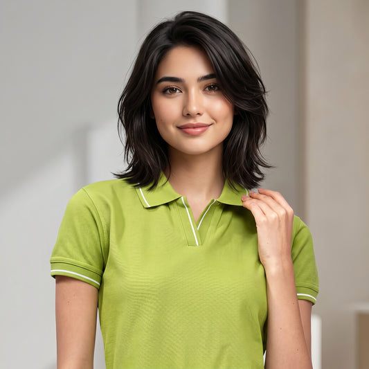 ShortTall® – Premium Women's Polo T-Shirt | Apple Green with White Tip