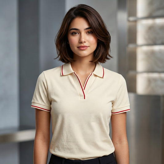 ShortTall® – Premium Women's Polo T-Shirt | Cream with Red Tip