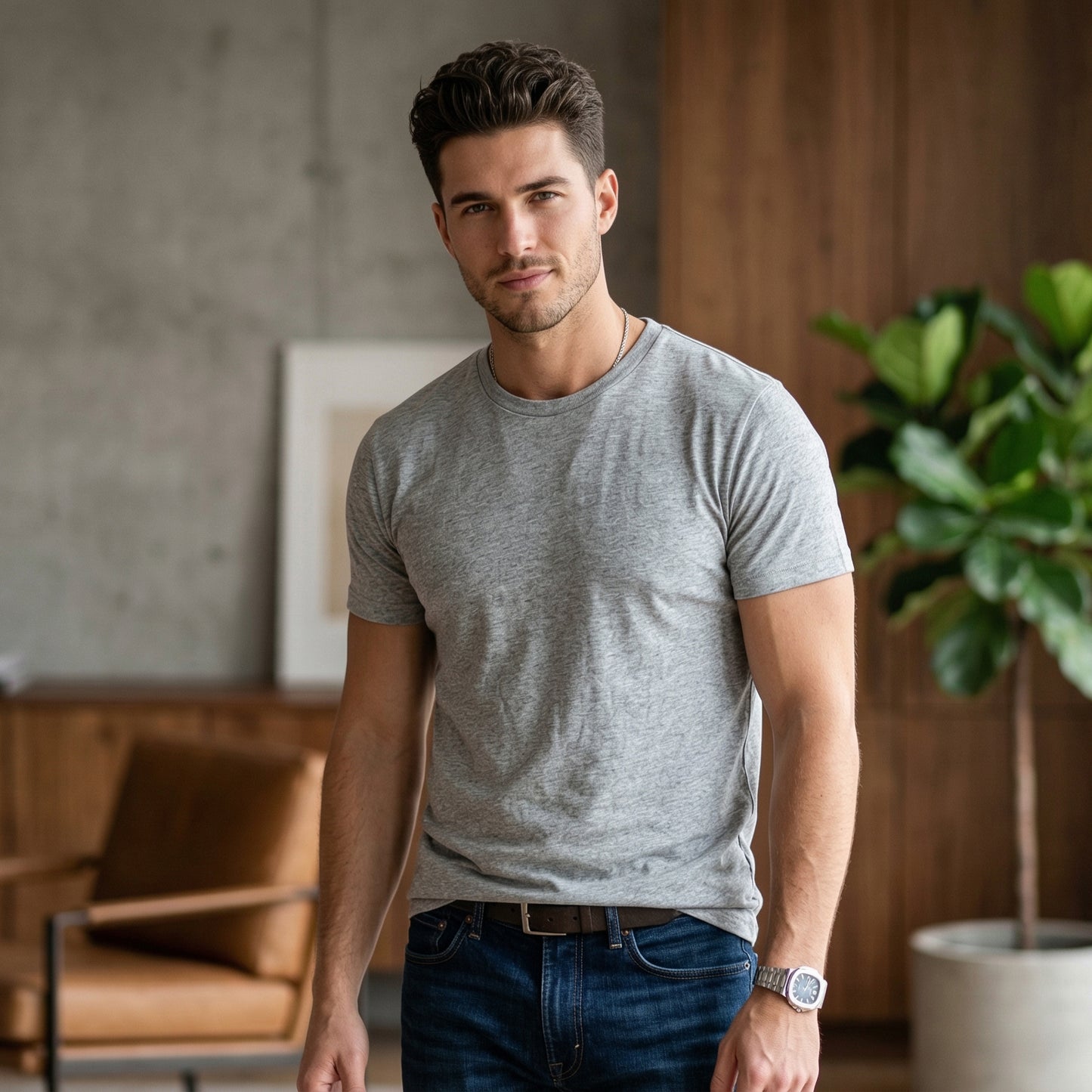 Shorttall® Plain Round Neck Cotton Tee – Grey