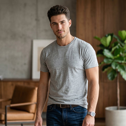 Shorttall® Plain Round Neck Cotton Tee – Grey