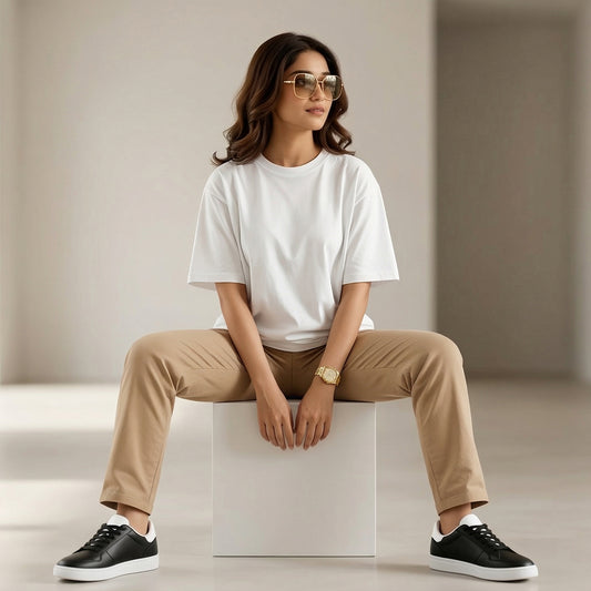 ShortTall® Oversized Round Neck Women's T-Shirt - White