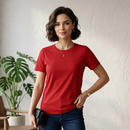 Shorttall® Plain Round Neck Cotton Women's Tee – Red