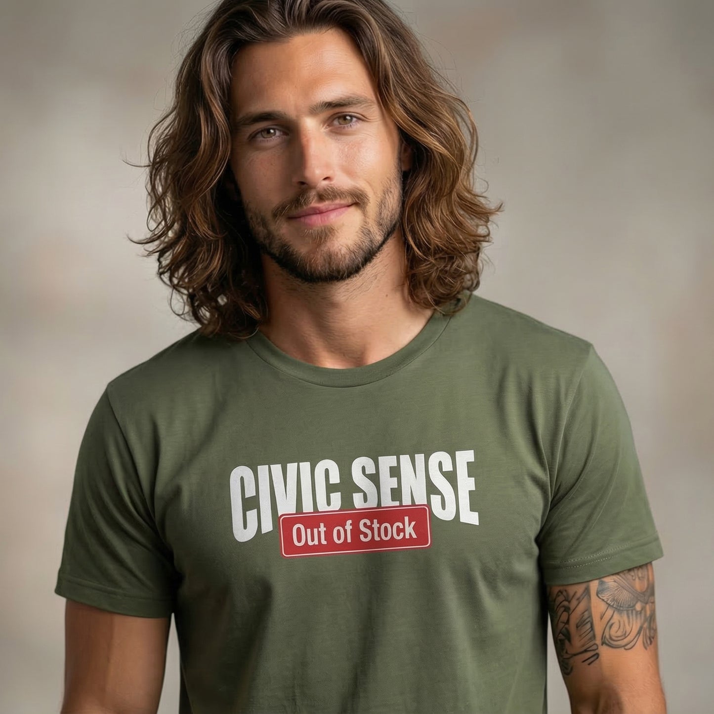 “Civic Sense – Out of Stock” Humor Edition (Bottle Green)