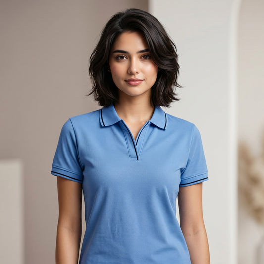 ShortTall® – Premium Women's Polo T-Shirt | Indian Blue with Black Tip