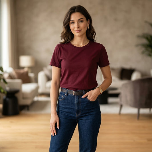 Shorttall® Plain Round Neck Cotton Women's Tee –  Maroon