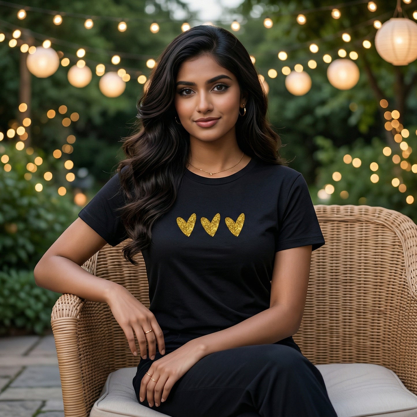 ShortTall® – Premium Women’s T-Shirt | “Triple Gold Hearts” Luxe Minimal Edition