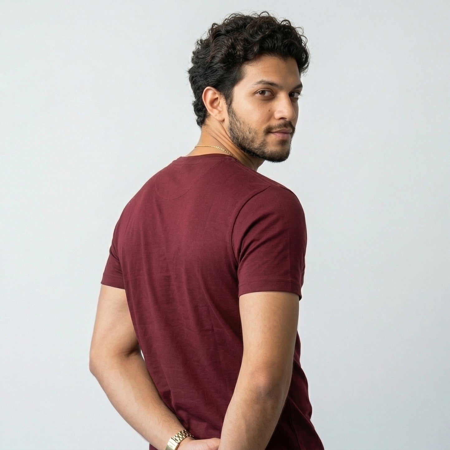 Shorttall® Plain Round Neck Cotton Tee – Maroon