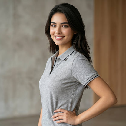 ShortTall® – Premium Women's Polo T-Shirt | Grey Melange with Black Tip
