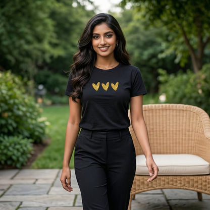 ShortTall® – Premium Women’s T-Shirt | “Triple Gold Hearts” Luxe Minimal Edition