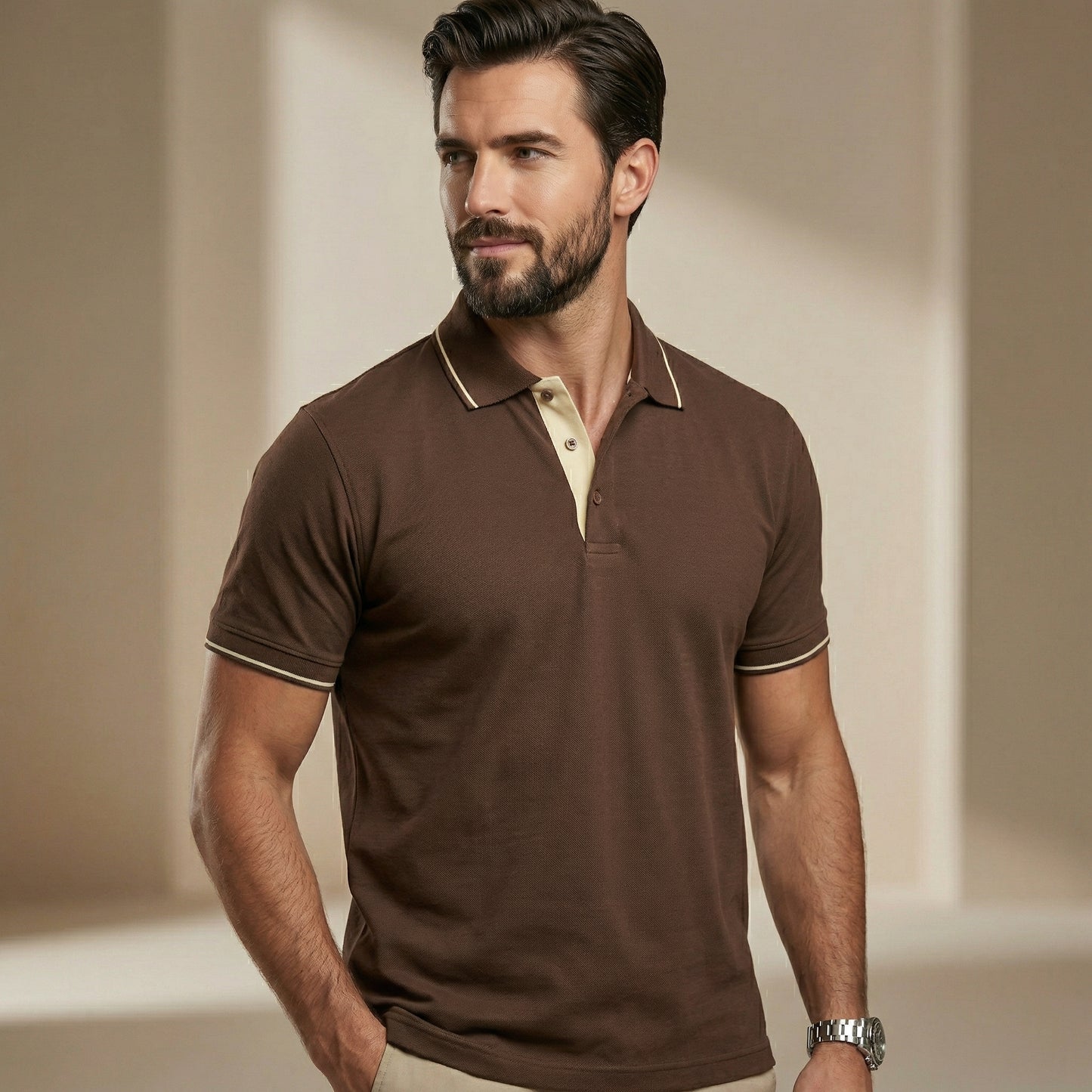 ShortTall® – Premium Polo T-Shirt | Coffee Brown with Cream Tip