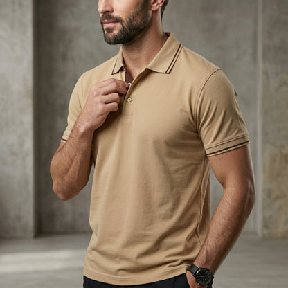 ShortTall® – Premium Polo T-Shirt | Beige with Brown Tip