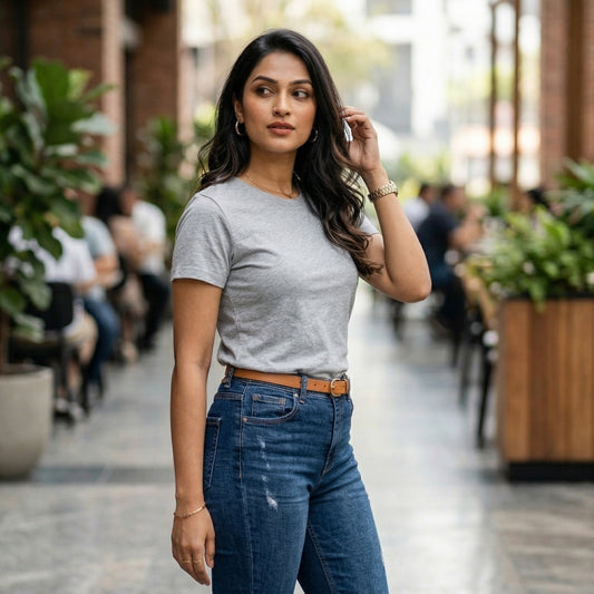 Shorttall® Plain Round Neck Cotton Women's Tee – Grey