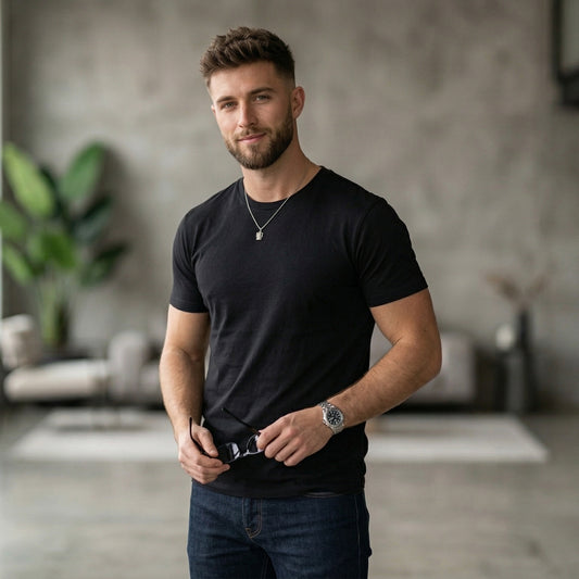 Shorttall® Plain Round Neck Cotton Tee – Black