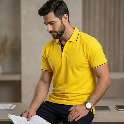 ShortTall® – Premium Polo T-Shirt | Yellow with Black Tip