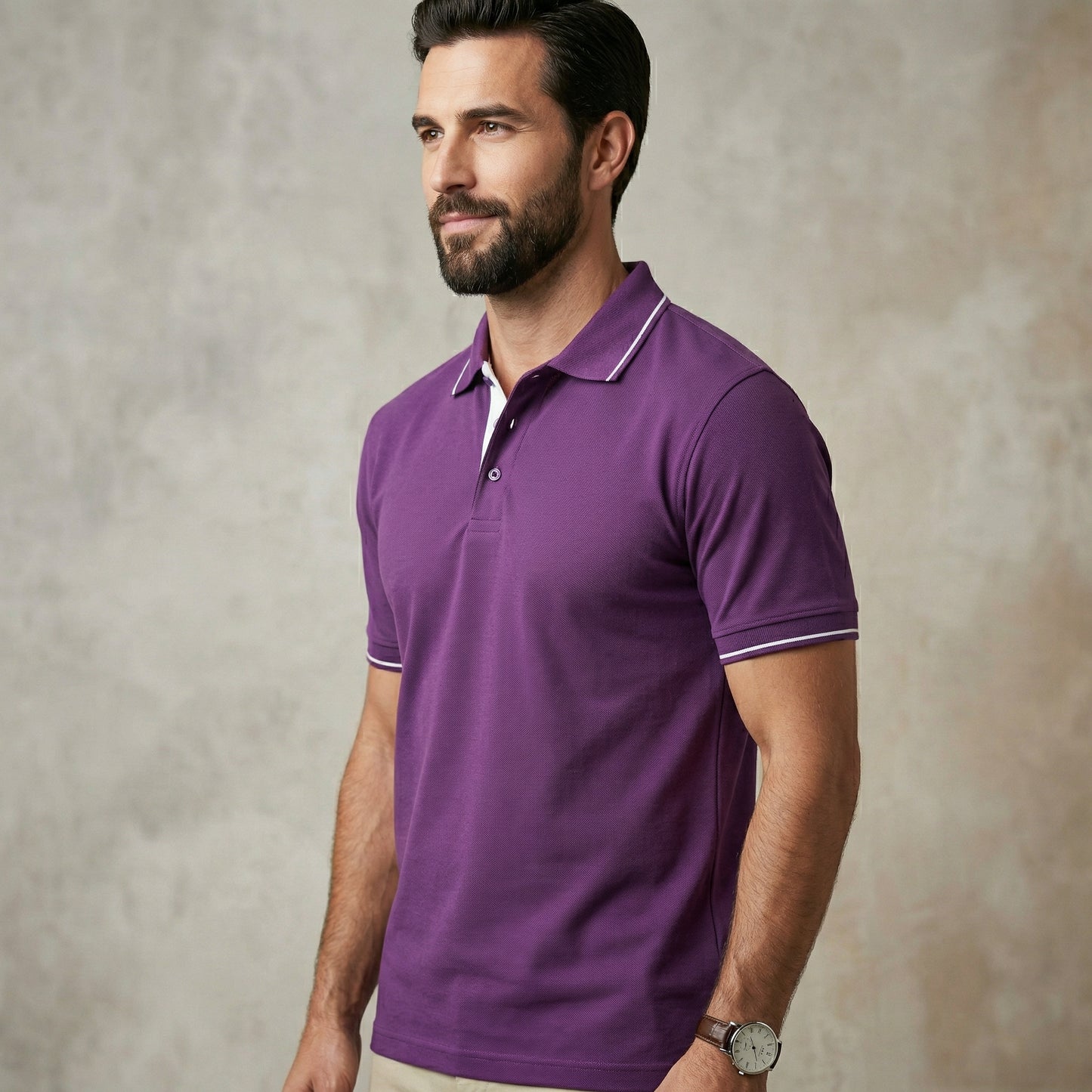 ShortTall® – Premium Polo T-Shirt | Purple with White Tip
