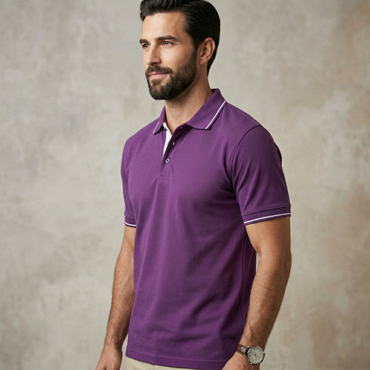 ShortTall® – Premium Polo T-Shirt | Purple with White Tip