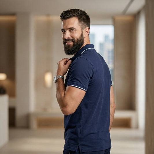 ShortTall® – Premium Polo T-Shirt | Navy Blue with White Tip