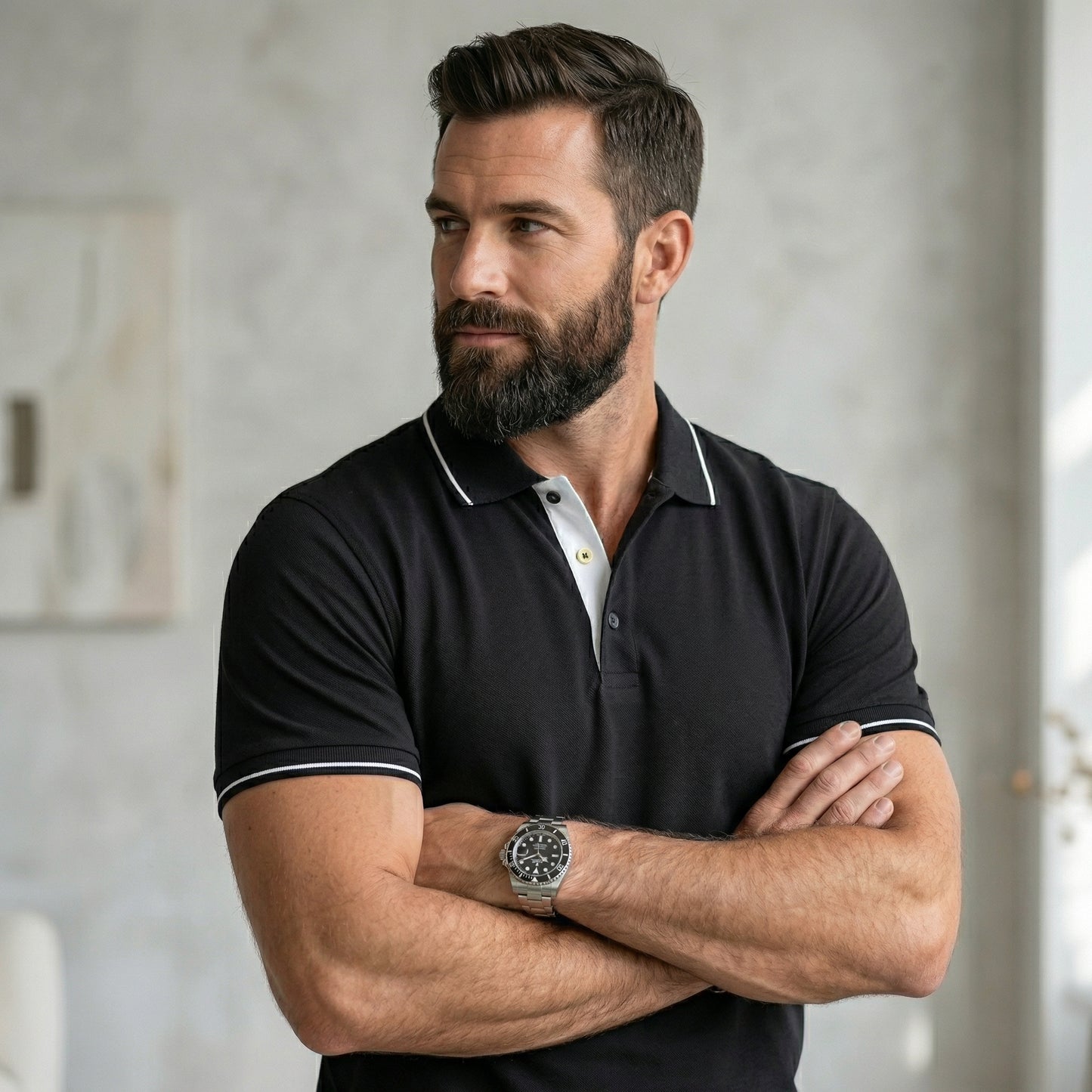 ShortTall® – Premium Polo T-Shirt | Black with White Tip