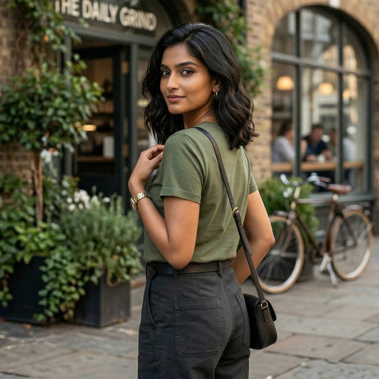 Shorttall® Plain Round Neck Cotton Women's Tee – Military Green