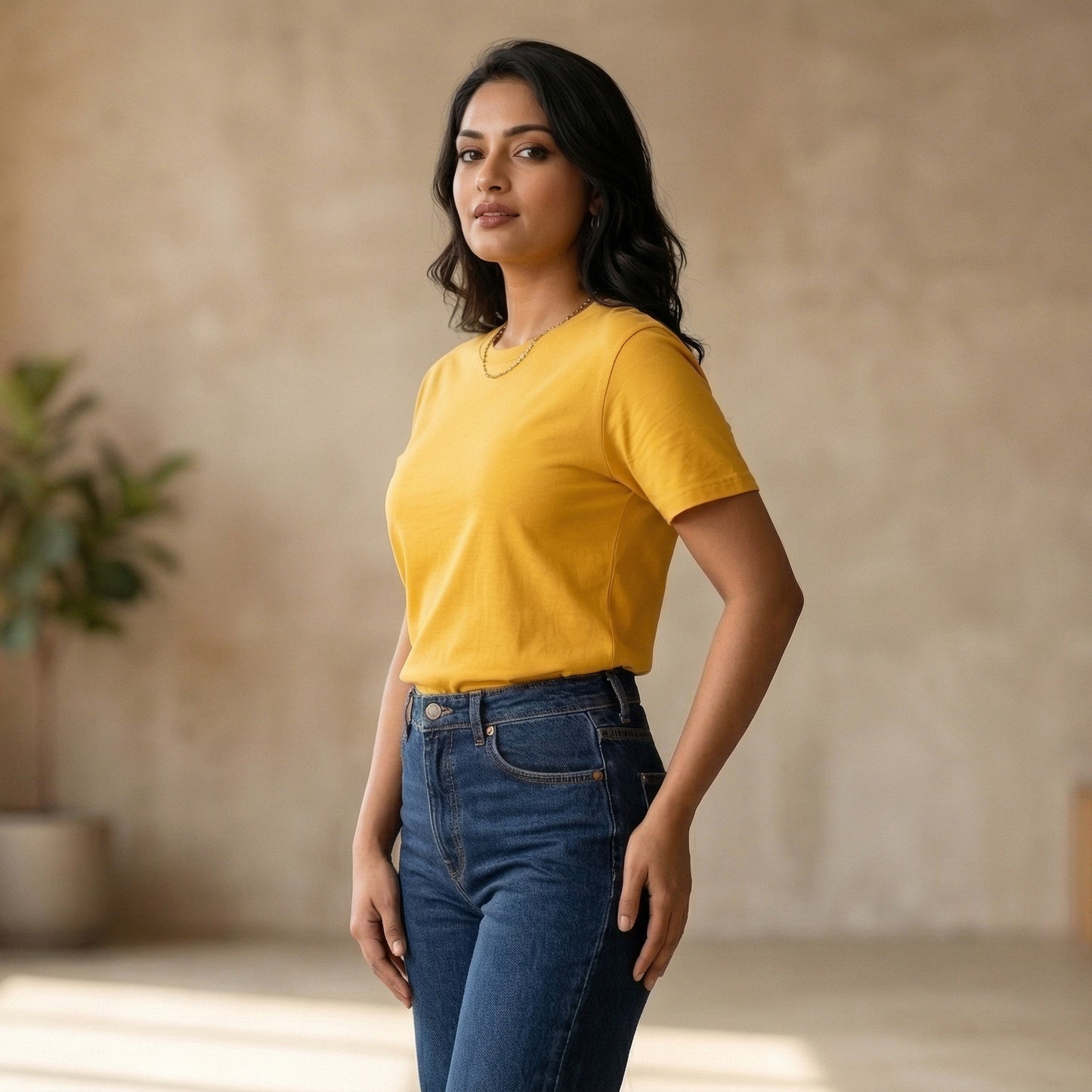 Shorttall® Plain Round Neck Cotton Women's Tee – Yellow