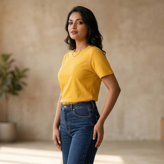 Shorttall® Plain Round Neck Cotton Women's Tee – Yellow