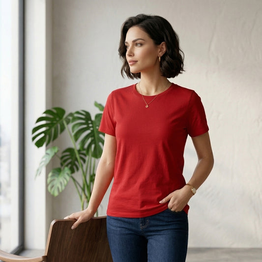 Shorttall® Plain Round Neck Cotton Women's Tee – Red