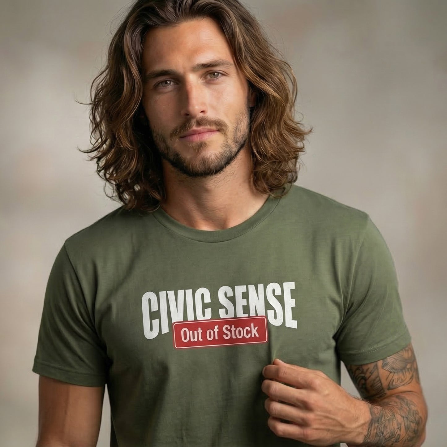 “Civic Sense – Out of Stock” Humor Edition (Bottle Green)