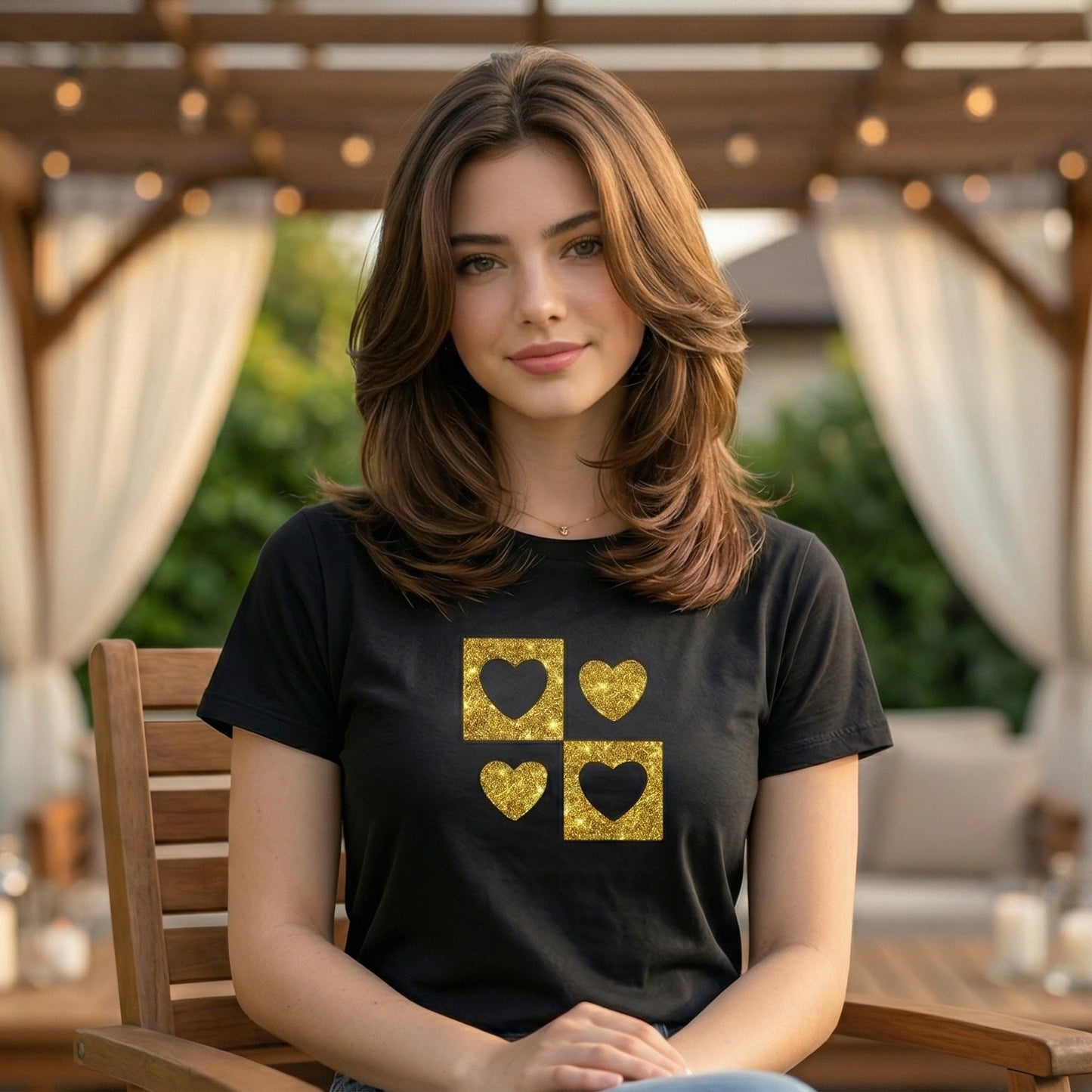 ShortTall® – Premium Women’s T-Shirt | “Golden Quad Hearts” Sparkle Edition