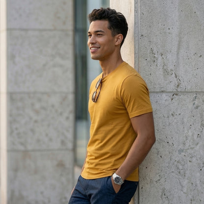Shorttall® Plain Round Neck Cotton Tee – Yellow