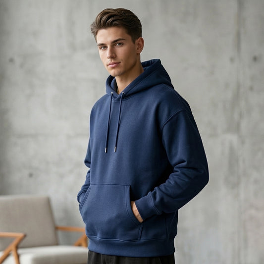 Men Pullover Hoodie (No-Zip) - Navy Blue