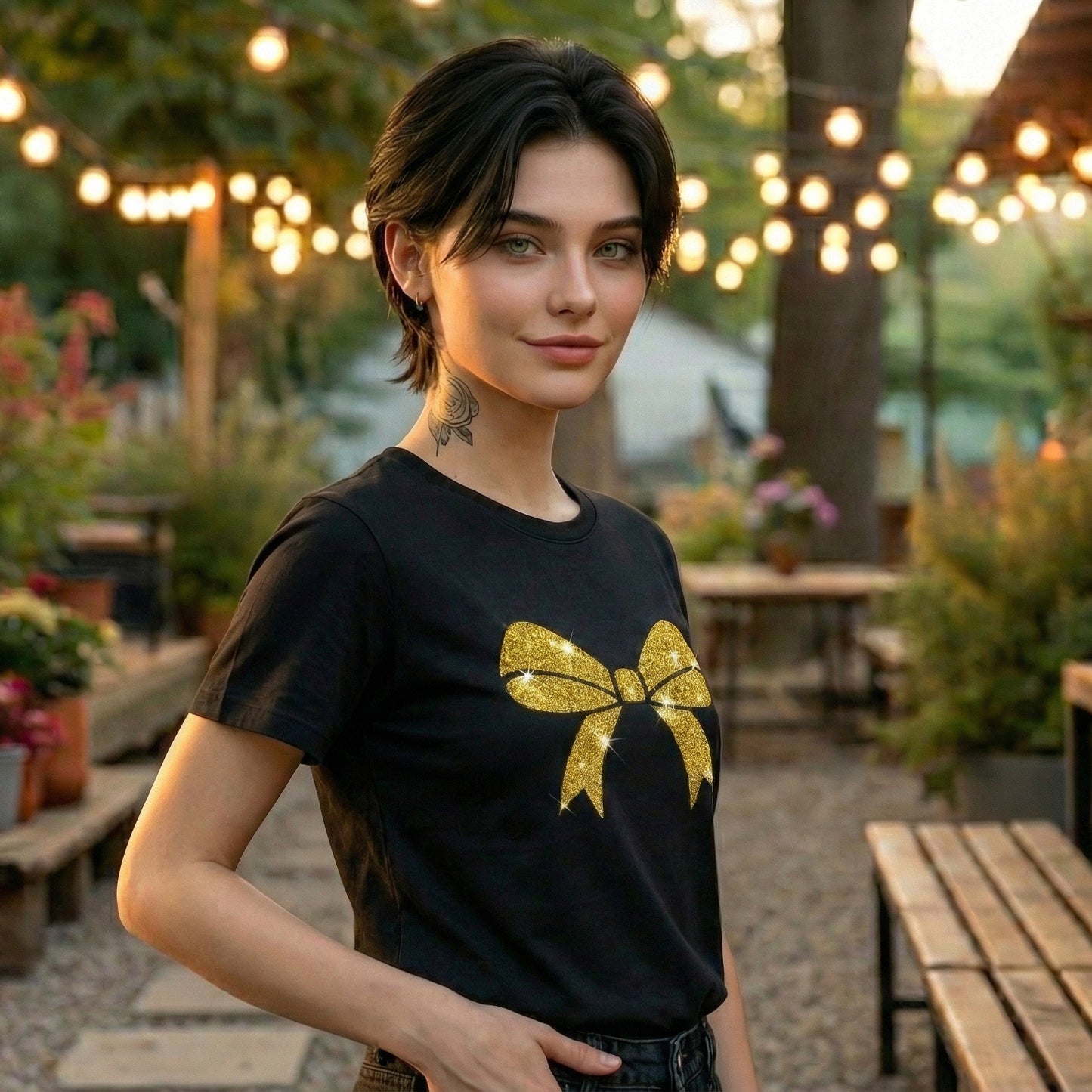 ShortTall® – Premium Women’s T-Shirt | “Golden Bow” Sparkle Edition