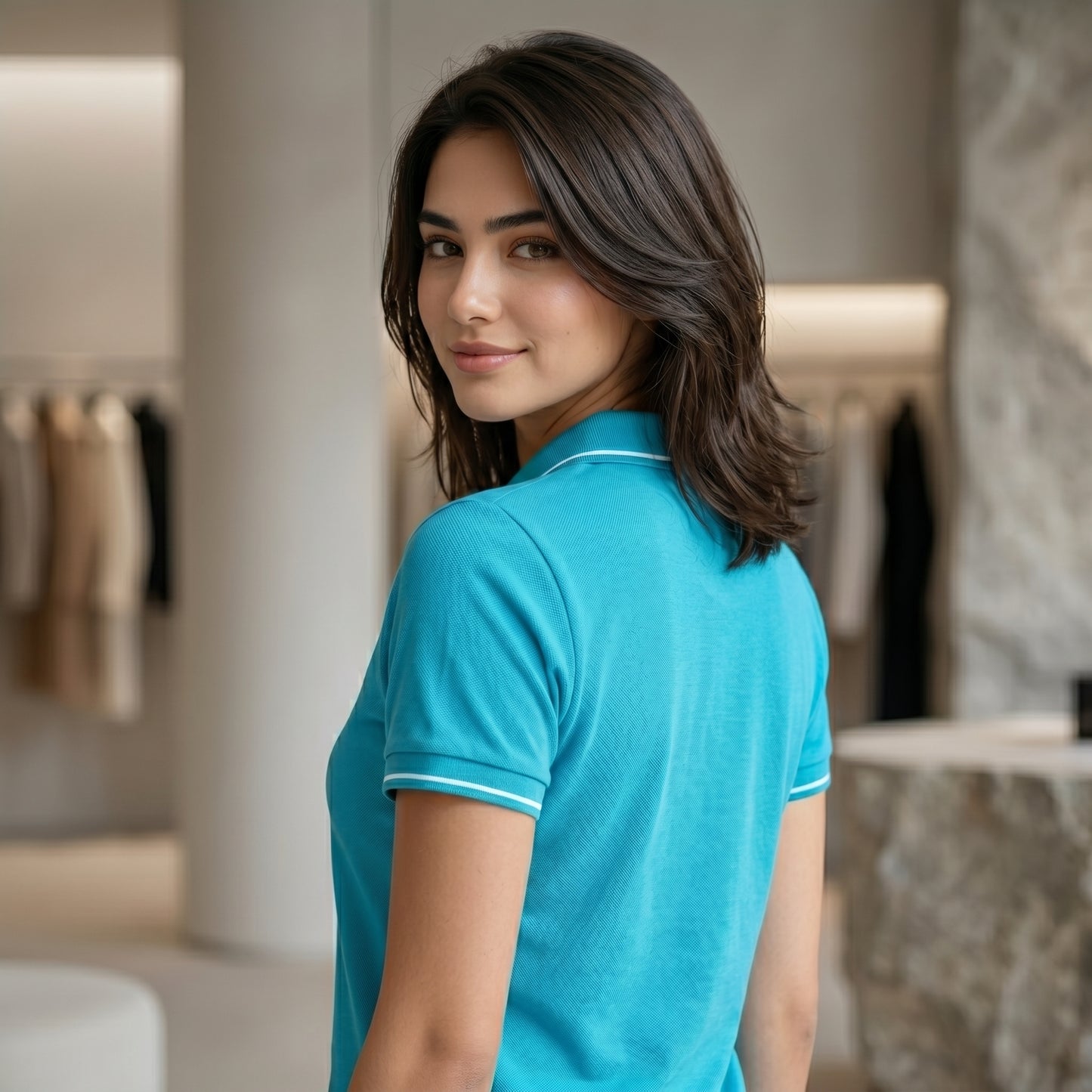 ShortTall® – Premium Women's Polo T-Shirt | Torquoise Blue with White Tip