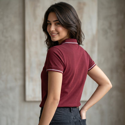 ShortTall® – Premium Women's Polo T-Shirt | Brown with White Tip
