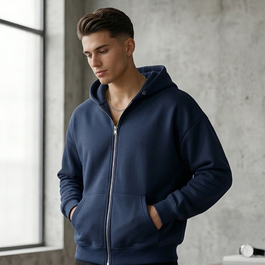 Men Zip-up Hoodie - Navy Blue