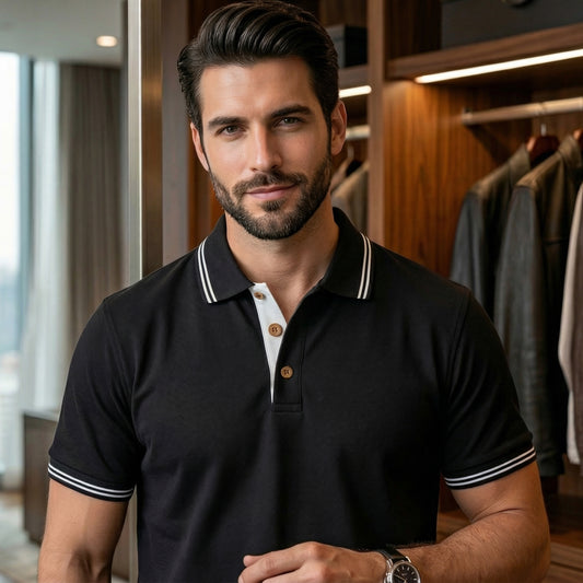 ShortTall® – ForestClub Polo T-Shirt | Black with White Detail