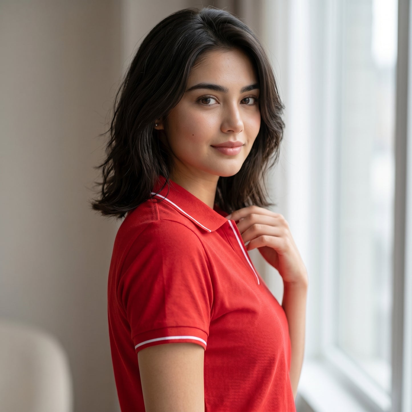 ShortTall® – Premium Women's Polo T-Shirt | Red with White Tip