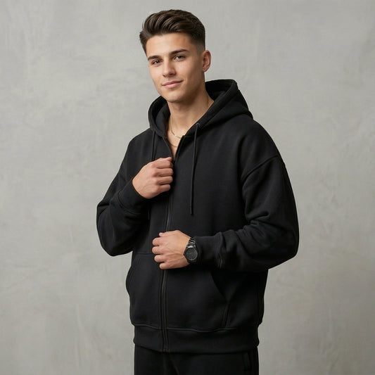 Men Zip-up Hoodie - Black