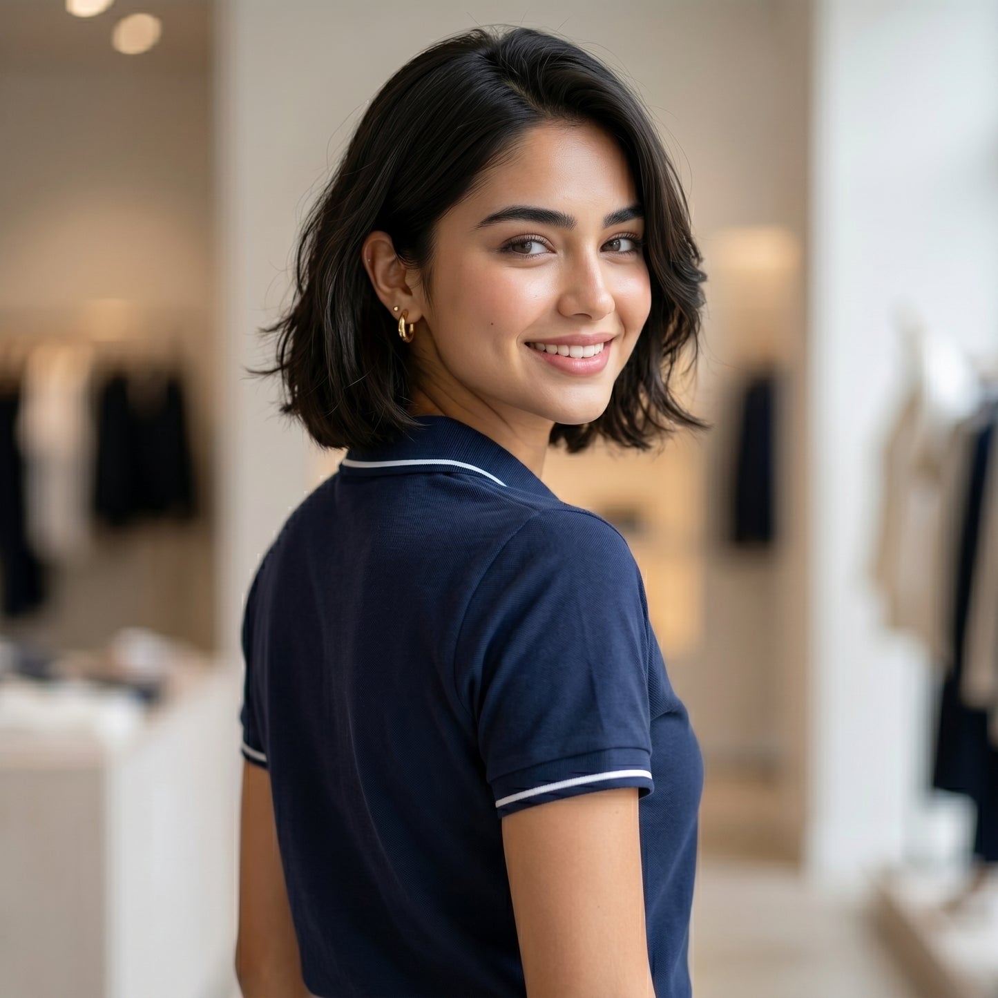 ShortTall® – Premium Women's Polo T-Shirt | Navy Blue with White Tip