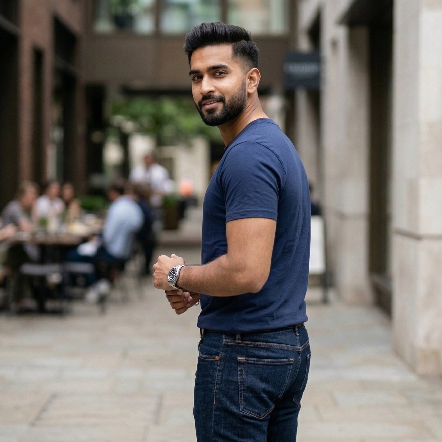 Shorttall® Plain Round Neck Cotton Tee – Navy Blue